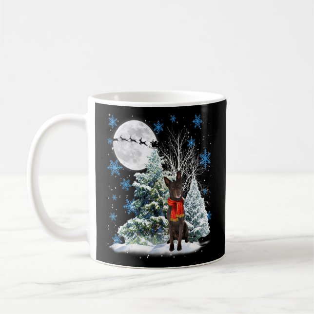 Australian Kelpie Under Moonlight Snow Christmas P Coffee Mug (Left)