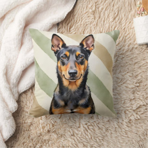 Australian Kelpie Watercolor Earth Stripe Art Cushion
