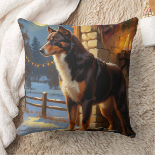 Australian Kelpie With Christmas Lights Holiday Cushion