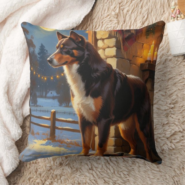 Australian Kelpie With Christmas Lights Holiday Cushion (Blanket)
