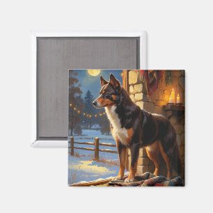 Australian Kelpie With Christmas Lights Holiday Magnet