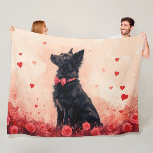 Australian Kelpie with Roses - Valentine's Day Fleece Blanket