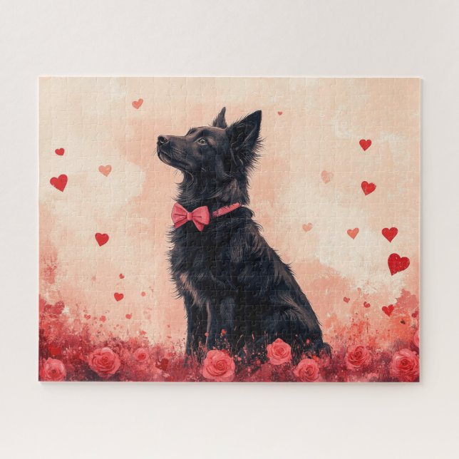 Australian Kelpie with Roses - Valentine's Day Jigsaw Puzzle (Horizontal)