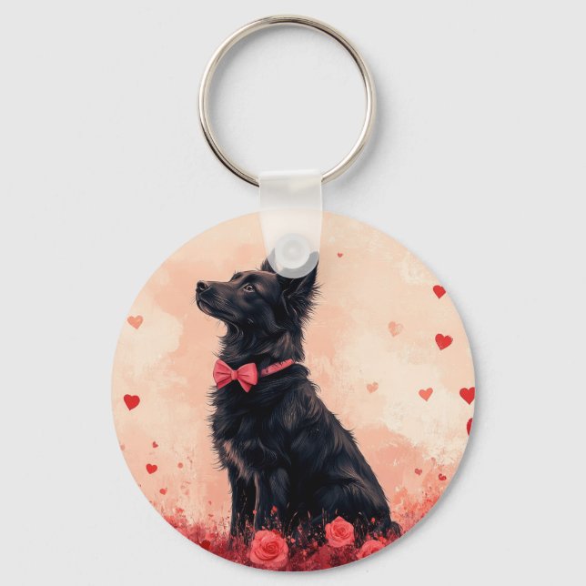 Australian Kelpie with Roses - Valentine's Day Key Ring (Front)