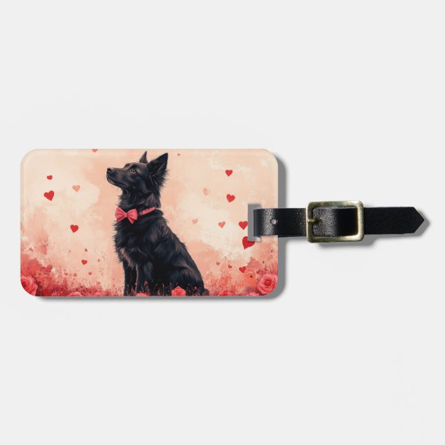 Australian Kelpie with Roses - Valentine's Day Luggage Tag (Front Horizontal)