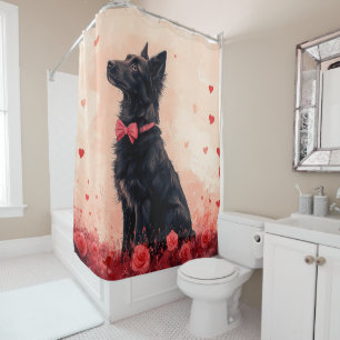 Australian Kelpie with Roses - Valentine's Day Shower Curtain