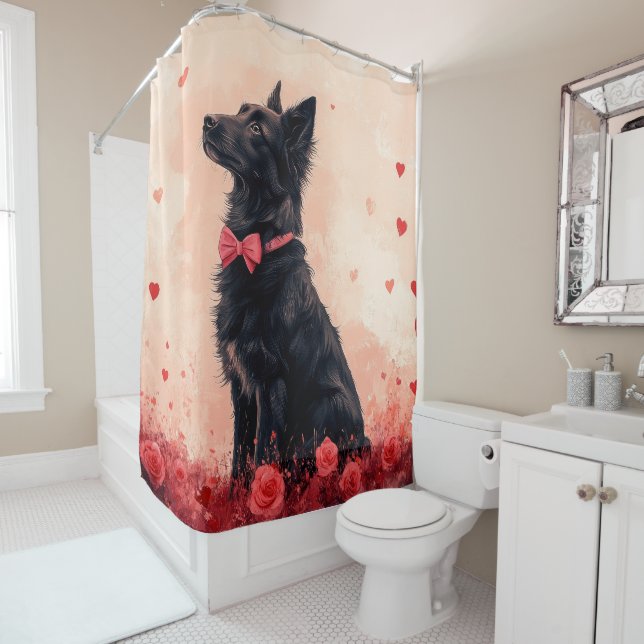 Australian Kelpie with Roses - Valentine's Day Shower Curtain (In Situ)