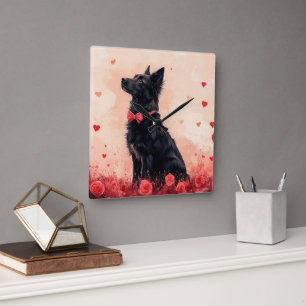 Australian Kelpie with Roses - Valentine's Day Square Wall Clock
