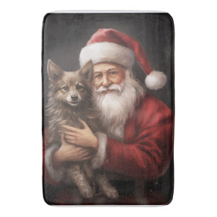 Australian Kelpie with Santa Claus Christmas Bath Mat