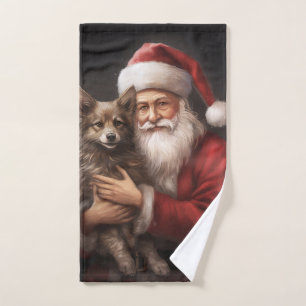 Australian Kelpie with Santa Claus Christmas Bath Towel Set