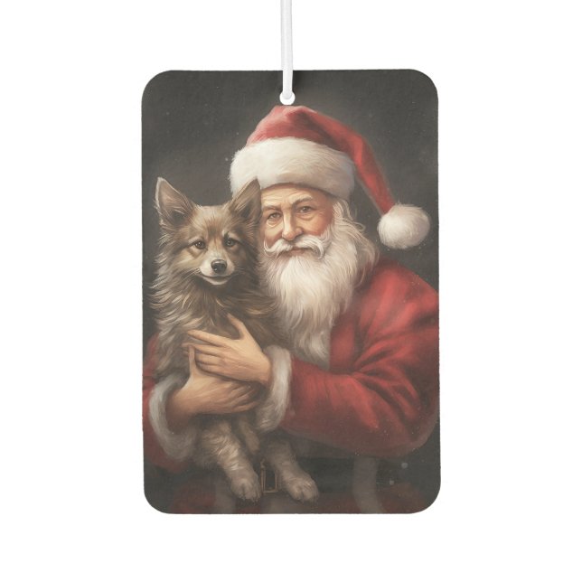 Australian Kelpie with Santa Claus Christmas Car Air Freshener (Front)