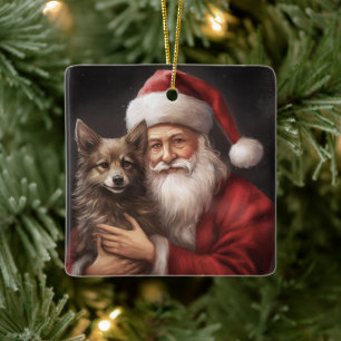 Australian Kelpie with Santa Claus Christmas Ceramic Ornament