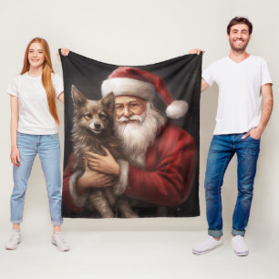 Australian Kelpie with Santa Claus Christmas Fleece Blanket