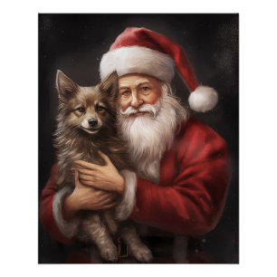 Australian Kelpie with Santa Claus Christmas Poster
