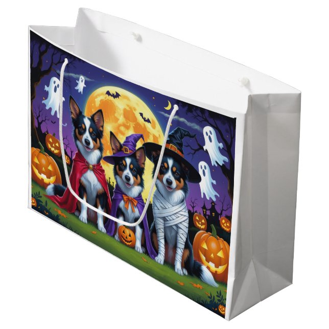 Australian Kelpies Dogs Pumpkin Halloween Funny Large Gift Bag (Front Angled)