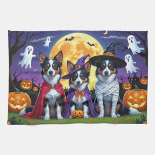 Australian Kelpies Dogs Pumpkin Halloween Funny Tea Towel