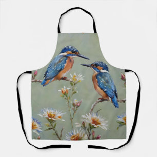 Australian Kingfisher Birds And Flowers Oil Paint, Apron
