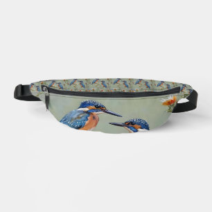 Australian Kingfisher Birds And Flowers Oil Paint, Bum Bags