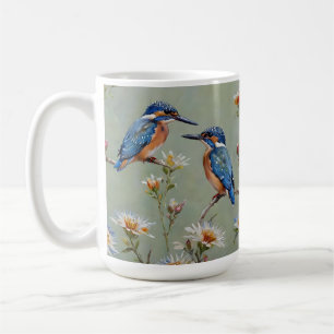 Australian Kingfisher Birds And Flowers Oil Paint, Coffee Mug