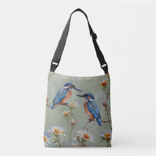 Australian Kingfisher Birds And Flowers Oil Paint, Crossbody Bag