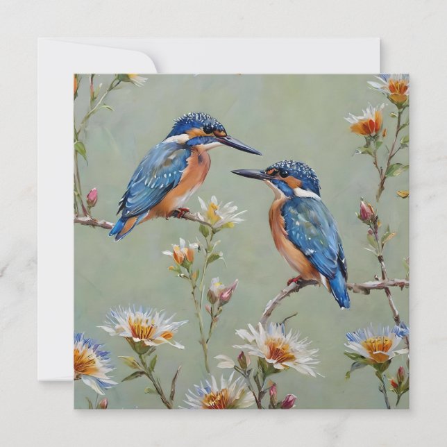 Australian Kingfisher Birds And Flowers Oil Paint, Save The Date (Front)