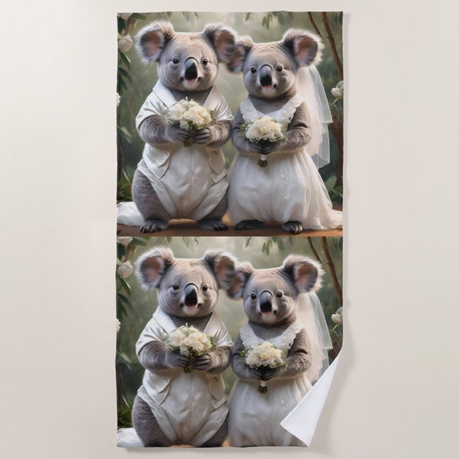 Australian Koala Bear White Wedding, Beach Towel (Front)
