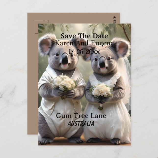 Australian Koala Bear White Wedding, Postcard (Front/Back)