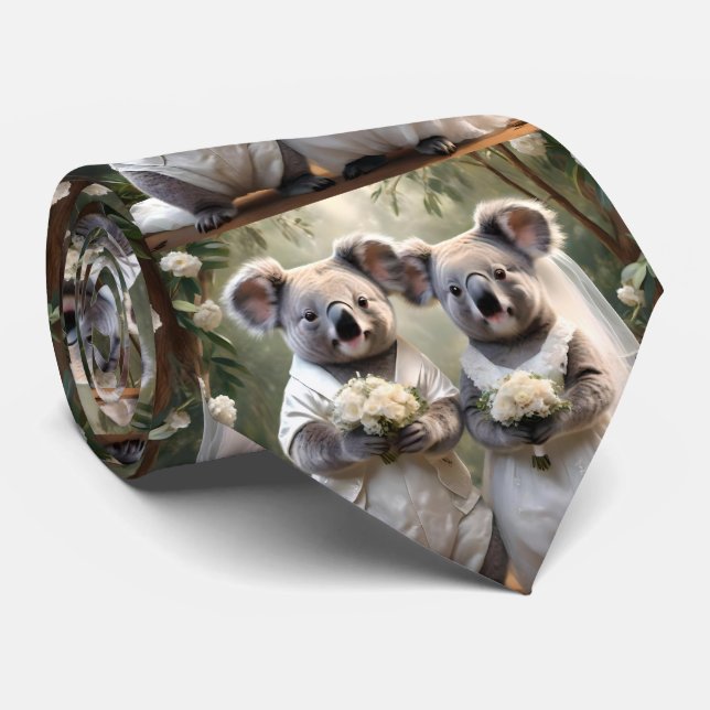 Australian Koala Bear White Wedding, Tie (Rolled)