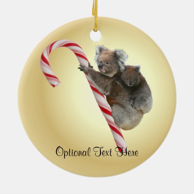 Australian Koala Christmas Candy Cane Ceramic Ornament (Back)