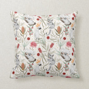 Australian Koala Cockatoos Proteas Nature Pattern Cushion