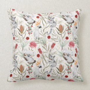 Australian Koala Cockatoos Proteas Nature Pattern Cushion