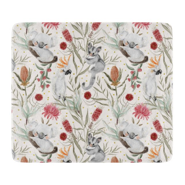 Australian Koala Cockatoos Proteas Nature Pattern Cutting Board (Front)