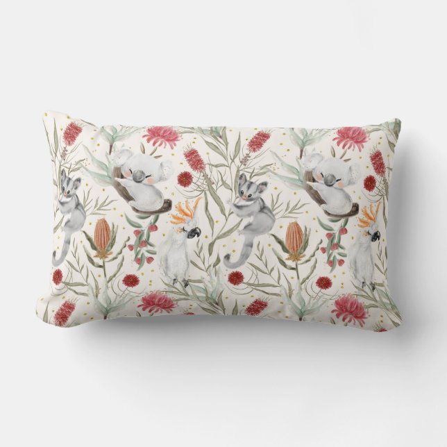 Australian Koala Cockatoos Proteas Nature Pattern  Lumbar Cushion (Front)