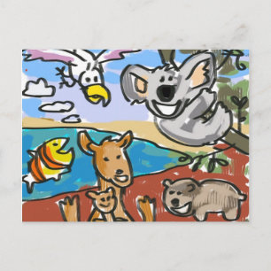 Australian Koala Wombat Kangaroo Boy Girl Postcard