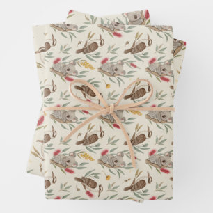 Australian Koalas, Kookaburras and Native Flora Wrapping Paper Sheet