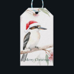 Australian Kookaburra Santa hat Merry Christmas Gift Tags<br><div class="desc">Australian kookaburra wearing a santa hat sitting in a gumtree with pink flowering gum nuts
Merry Christmas greeting</div>