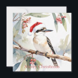 Australian Kookaburra Santa hat Merry Christmas Holiday Card<br><div class="desc">Australian kookaburra wearing a santa hat sitting in a gumtree with pink flowering gum nuts
Merry Christmas on front
Wishing you a Merry Christmas and Happy New Year greeting on back</div>