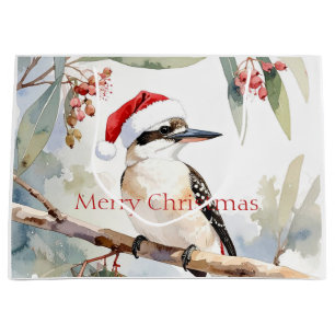 Australian Kookaburra Santa hat Merry Christmas Large Gift Bag