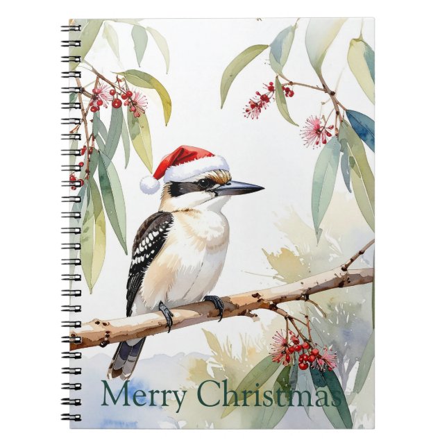 Australian Kookaburra Santa hat Merry Christmas Notebook (Front)