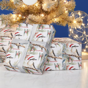 Australian Kookaburra Santa hat Merry Christmas Wrapping Paper