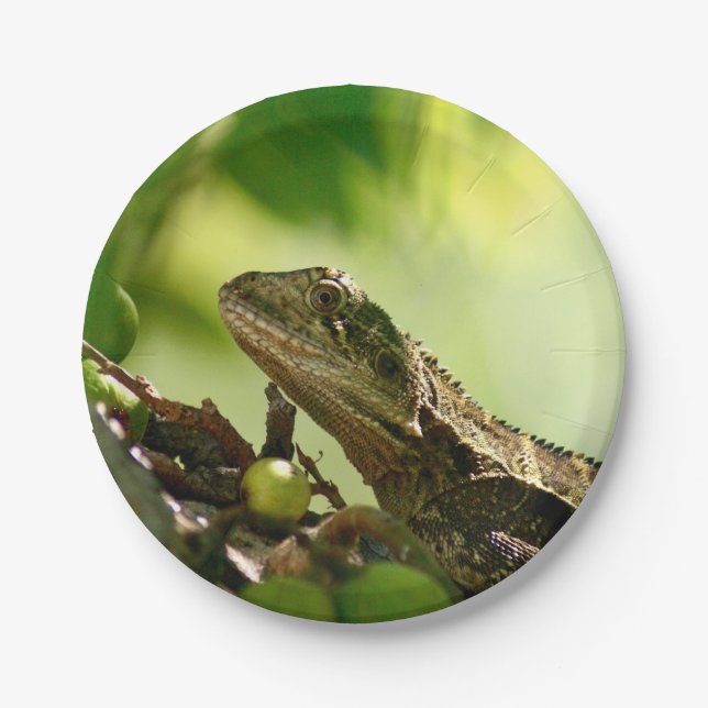Australian lizard hiding between leaves, 7" Photo Paper Plate (Front)