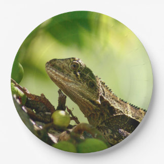 Australian lizard hiding between leaves, 9" Photo Paper Plate