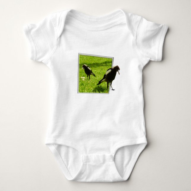 Australian Magpie Bird Popout Art, Baby Bodysuit (Front)