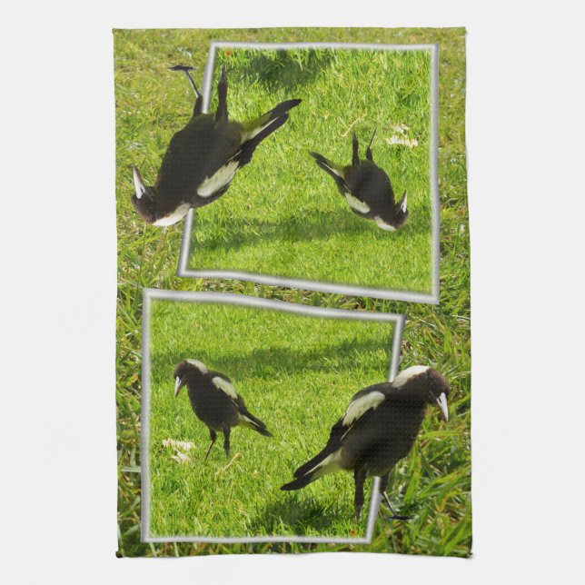 Australian Magpie Bird Popout Art, Tea Towel (Vertical)