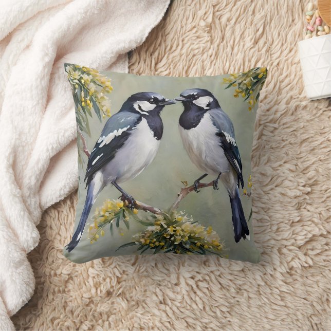 Australian Magpies In Wattle Trees Oil Paint,  Cushion (Blanket)