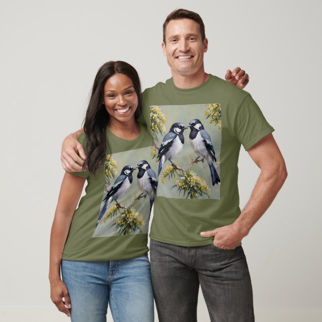 Australian Magpies In Wattle Trees Oil Paint,  T-Shirt (Unisex)
