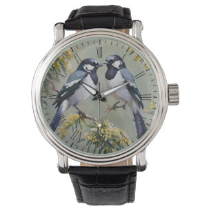 Australian Magpies In Wattle Trees Oil Paint,  Watch