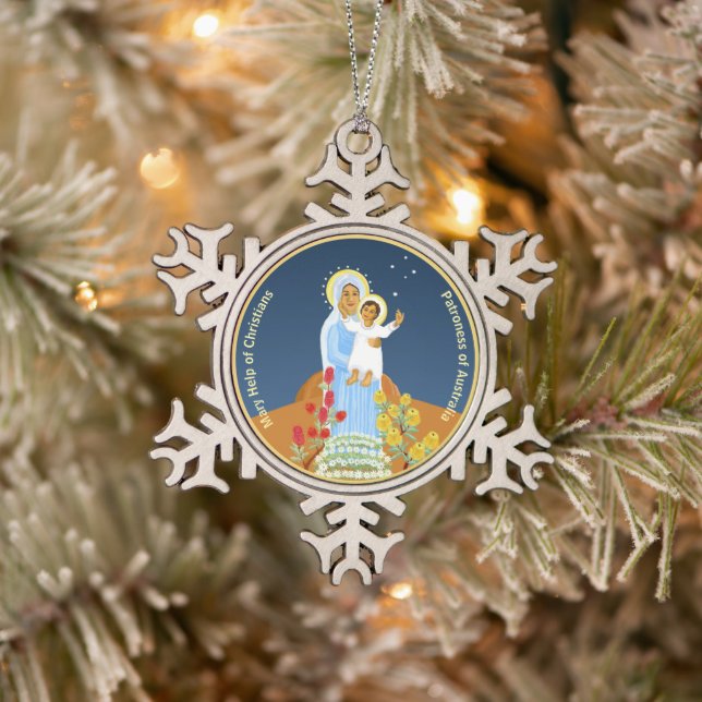 Australian Mary Help of Christians Snowflake Pewter Christmas Ornament (Tree)
