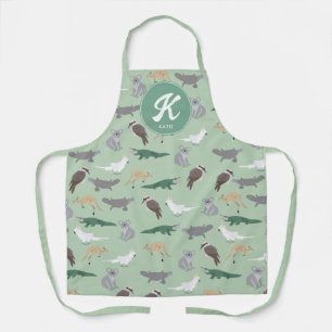 Australian Native Animals Eucalyptus Green Initial Apron