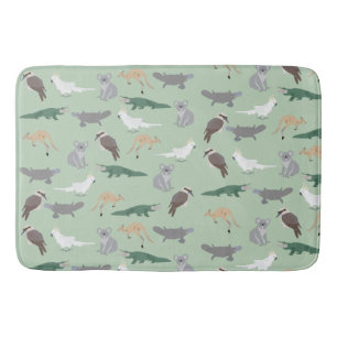 Australian Native Animals Eucalyptus Green Pattern Bath Mat